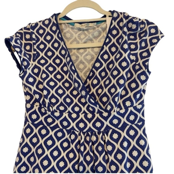 Boden blue & white geometric mini sun dress women’s 4 petite cotton & cool - Picture 2 of 4